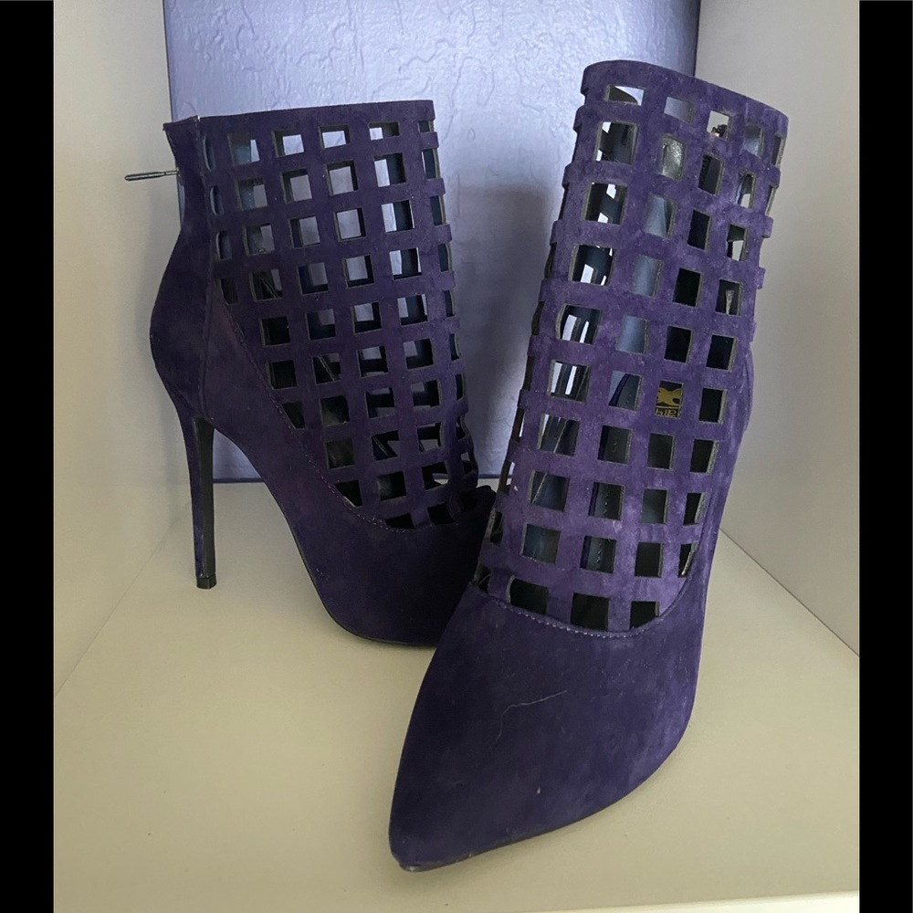 Purple peek a boo high heel boot